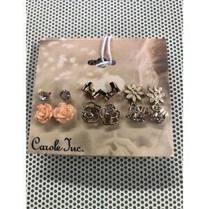 NEW Carole Inc 6  Pair of Stud Fashion Earrings - Bows Roses Sun Round Plus